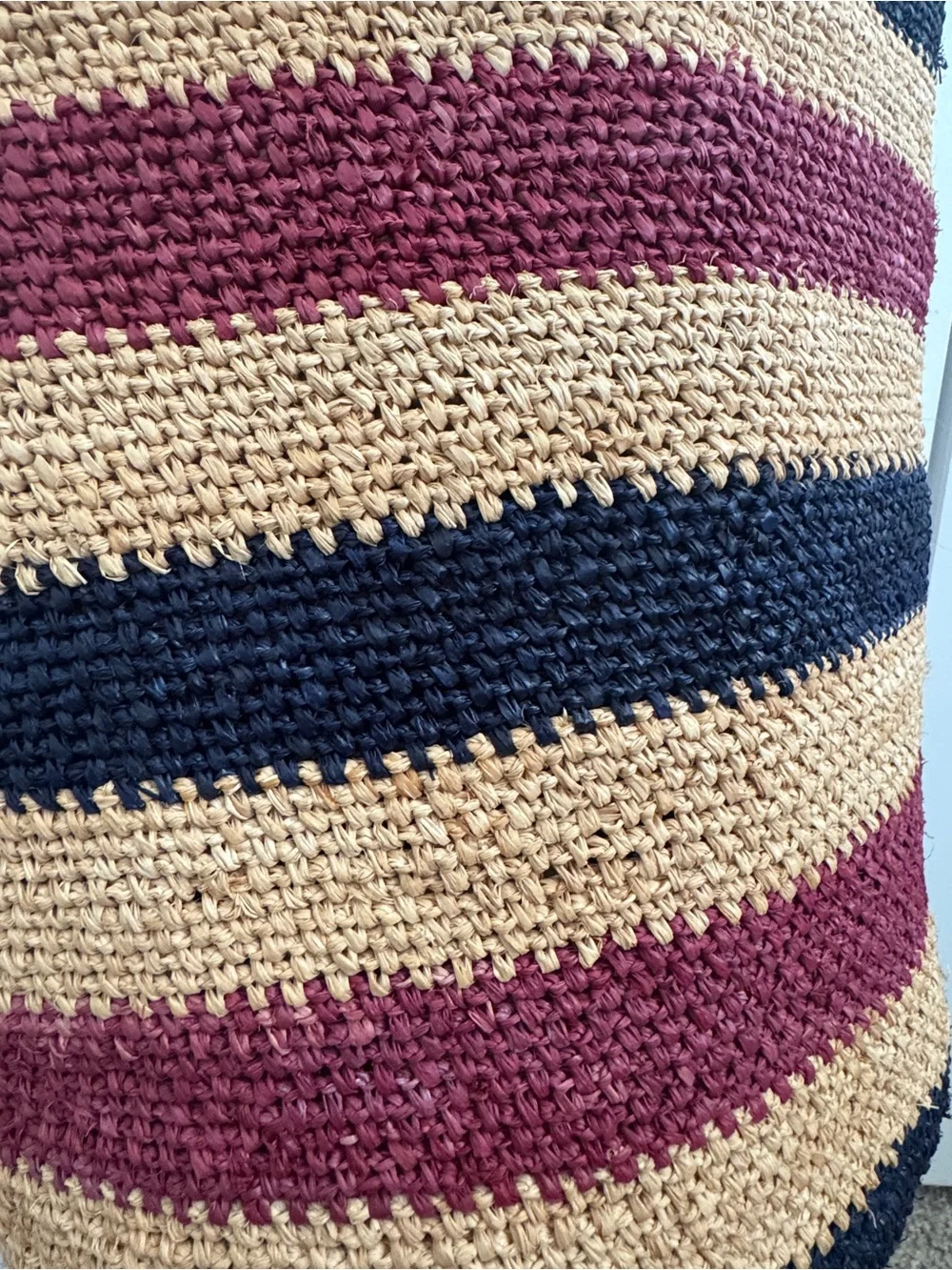 Striped Crochet Hobo Bag in Tan, Black & Burgundy